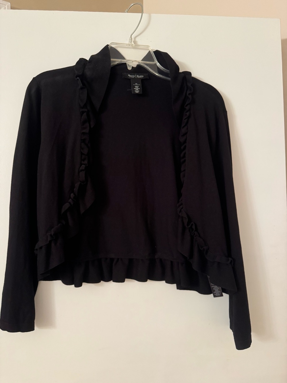 White House Black Market Black Ruffle-Trim Open Cardigan Size XL